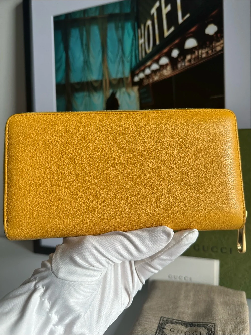 Gucci Yellow Embossed Logo Pebbled Leather Zip Around Wallet w/ Box and Dusty ⭐